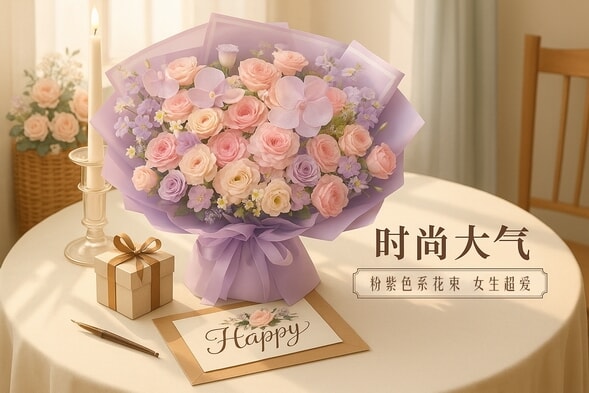 粉紫色系混搭花束 详情图 2