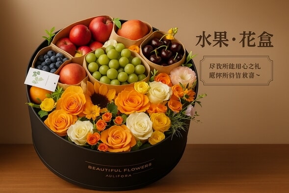 鲜花水果圆形礼盒 详情图 2